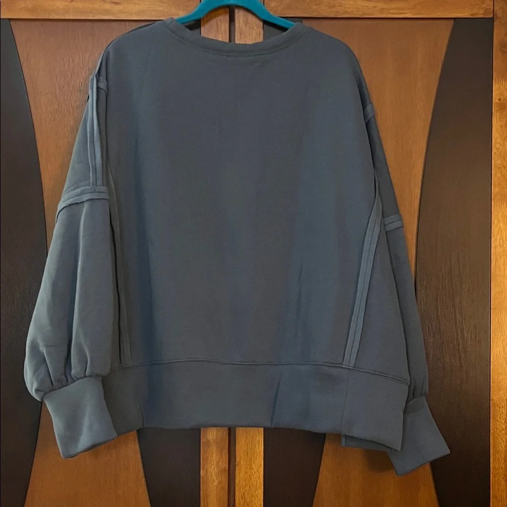 BiBi Marine Blue Chenille Love Crew Neck Sweatshirt  w/Seam Detail & Front Slits - Picture 6 of 10